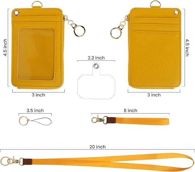 Mondo Designs 2-in-1 ID Badge Holder & Lanyard Wallet - Multi-Use Womens Small Wallet with Removable Wristlet & Neck Lanyard, Clear Window, 5 Card Slots, Phone Holder, Ring Keychain - Yellow