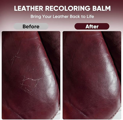 Leather Recoloring Balm - Scratch Repair & Color Restore Kit for Faded Leather, Leather Couch & Car Seats - 10OZ Leather Restorer Balm for Furniture, Auto Interior, Vinyl, Accessories (Maroon)