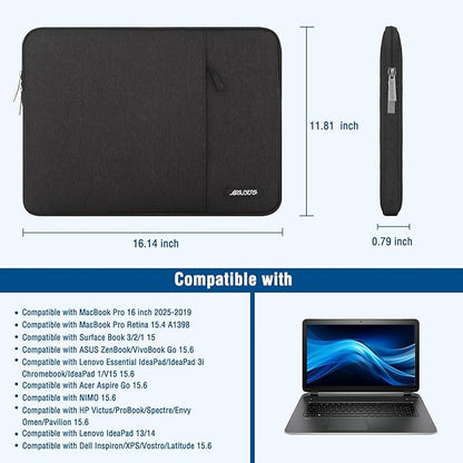 MOSISO Laptop Case 16 inch, 15-15.6 inch Laptop Sleeve Compatible with MacBook Pro 16 M5 M4 M3 M2 M1, HP Acer Dell Lenovo ASUS, Polyester Vertical Computer Sleeve Bag with Pocket, Black