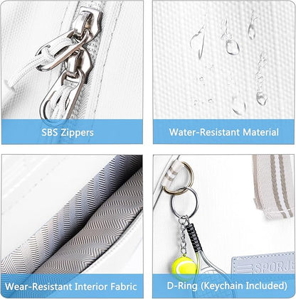 Tennis Backpack with 2 Rackets Holder, Water-Resistant PU Leather Tennis Racket Bag for Women & Men, Sling Crossbody Sports Backpack for Tennis, Pickleball & Badminton, Tennis Gifts