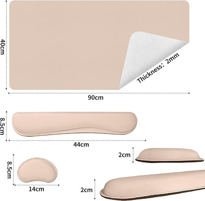 Bloss Leather Desk Pad and Keyboard Wrist Rest, Large Mouse Pad + Keyboard Pad+Mouse Wrist Support, Non-Slip Desk Mat Protector for Office, Home (35.4×15.7 Inches,Beige)