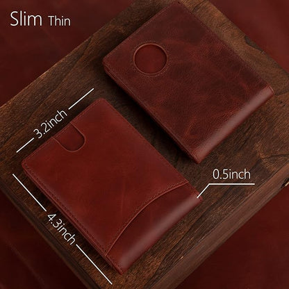 AirTag Wallet Men，Genuine Leather Wallet with Airtag Holder Slim Billfold RFID Blocking Wallet for Apple Air tag Best Gifts for Him Brown (Airtag Not included)…