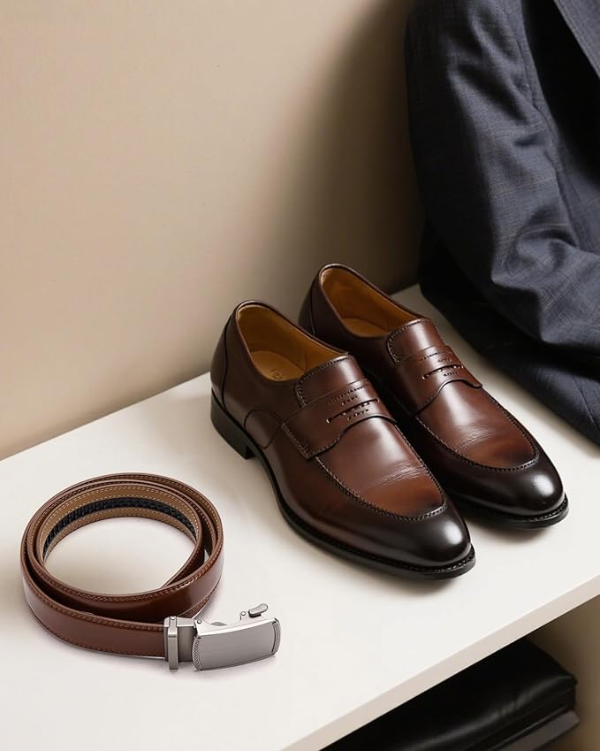 CHAOREN Mens Dress Belt - Mens Ratchet Belt Leather for Dress Pant - Micro Adjustable Belts Fit Everywhere