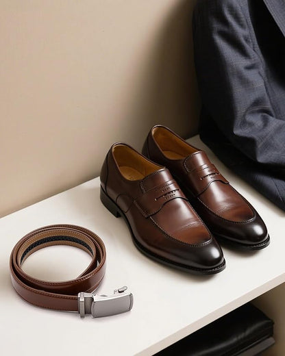 CHAOREN Mens Dress Belt - Mens Ratchet Belt Leather for Dress Pant - Micro Adjustable Belts Fit Everywhere