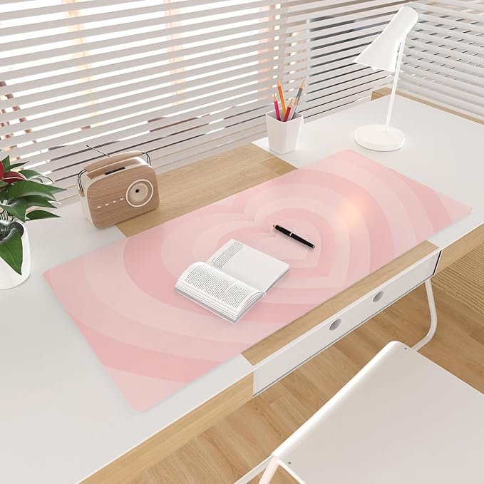 Colorful Star Large Mouse Pad Pink, Girly Desk Mat Aesthetic PU Leather Laptop Mat 31.5 x 15.7 in, Cute Mousepad & Large Desk Pad, Waterproof Non-Slip Desk Mat for Office Accessories Women& Girl
