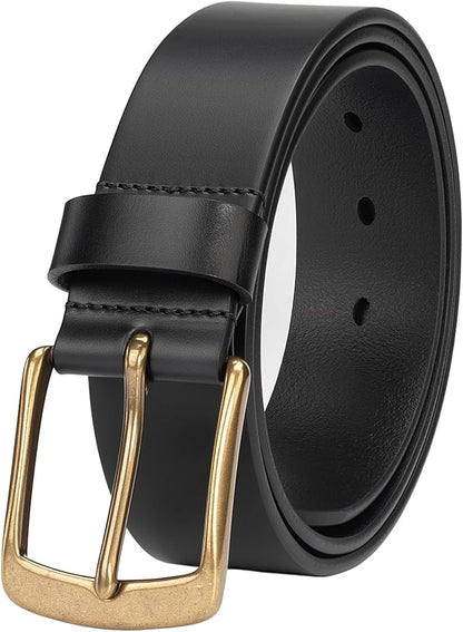 Mens Heavy Duty Full Grain Leather Belt - 1 1/2 Italian Genuine Leather with Sturdy Buckle for Jeans Casual Pants