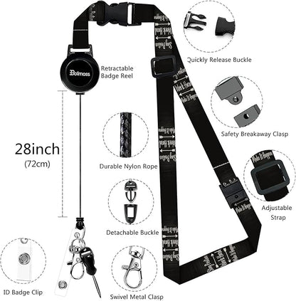 bolimoss ID Badge Holder with Lanyard, Pu Leather Breakaway Lanyards for Id Badges, Adjustable Landyards with Retractable Reel Clip with Quick Release Buckles,for Office Worker Nurse Teacher Student