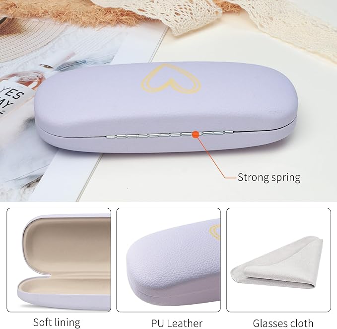 Glasses Case Hard Shell, Leather Protective Case for Sunglasses with Cleaning Cloth, Cute Eyeglass Cases for Women