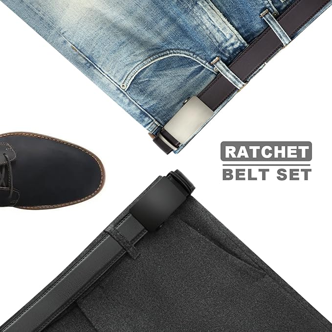 DOOPAI Belt Men, Ratchet Dress Adjustable 1 3/8" Sliding Leather Designer, Size Length Can be Cut, with Gift Box