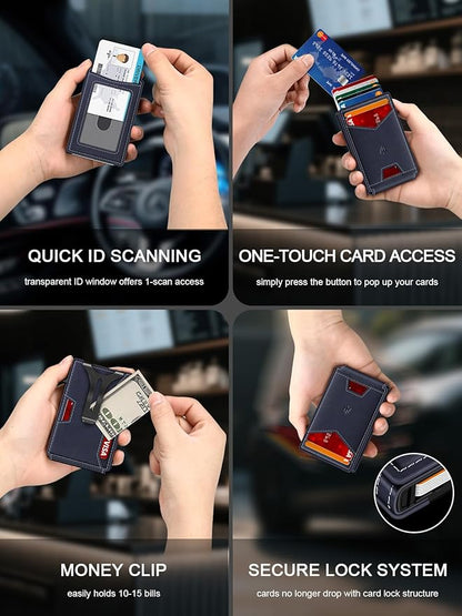 Wallet for Men, Slim Minimalist Wallet with Money Clip＆ID Window, RFID Blocking Pop-Up Credit Card Holder, Smart Auminum Mens Wallet Holds 9-13 Cards (Gift Box) (Navy Blue)