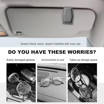 2PCS Sunglasses Holders for Car Sun Visor, Magnetic Leather Auto Visor Glasses Organizer Ticket Card Clip, Universal Eyeglasses Hanger Mounter for Most Cars, Trucks, SUVs (Gray)