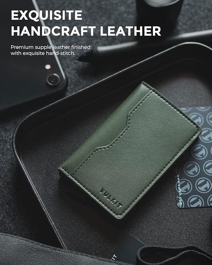 VULKIT Slim Pop up Wallet for Women Minimalist Credit Card Holder with Leather Slots Men's Bifold RFID Blocking Metal Wallets