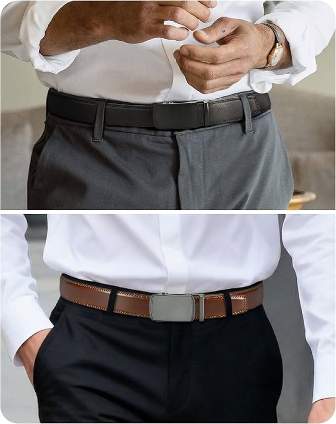 CHAOREN Mens Belt Leather Ratchet Belt 2 Pack - Customizable Fit, Effortless Style (35mm)