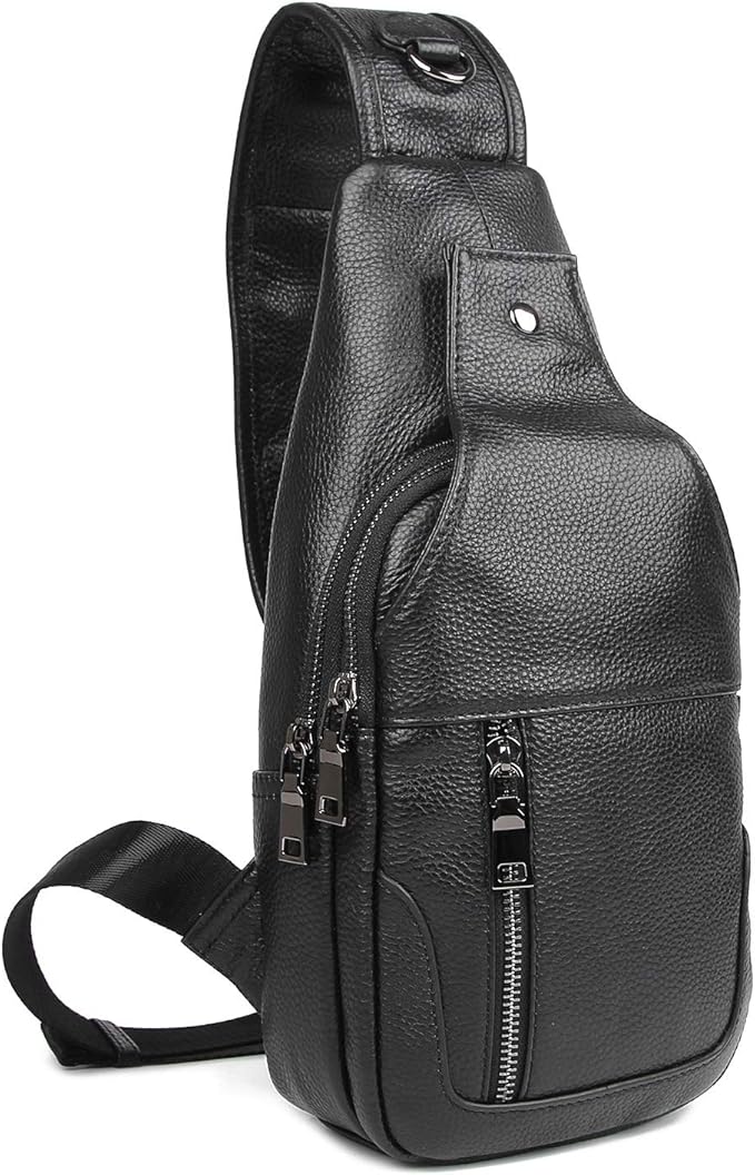 Polare Cowhide Leather Waterproof Casual Daypack Sling Shoulder Chest Crossbody Bag For Men