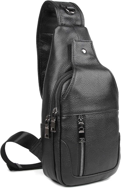 Polare Cowhide Leather Waterproof Casual Daypack Sling Shoulder Chest Crossbody Bag For Men