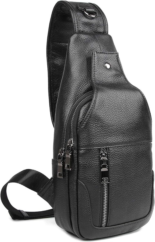Polare Cowhide Leather Waterproof Casual Daypack Sling Shoulder Chest Crossbody Bag For Men