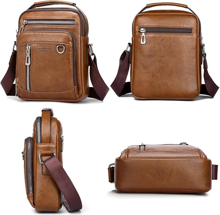 Messenger Bag for Men Crossbody Shoulder Purse Small Vintage PU Leather Satchel Pouch Side Crossover Handbag