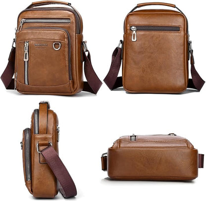 Messenger Bag for Men Crossbody Shoulder Purse Small Vintage PU Leather Satchel Pouch Side Crossover Handbag