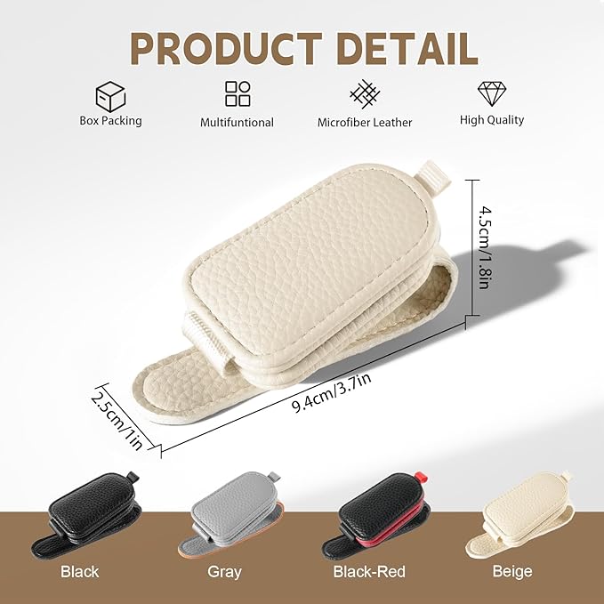 JUSTTOP 2 Pack Sunglasses Holders for Car, Magnetic Leather Buckle Sun Visor Sunglass Clip, Ticket Card Clip Sunglasses Mount, Car Interior Accessories for Men and Women (Beige)