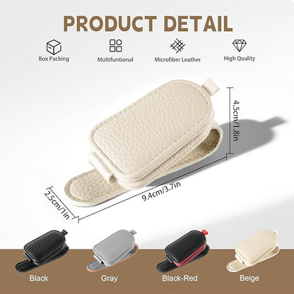 JUSTTOP 2 Pack Sunglasses Holders for Car, Magnetic Leather Buckle Sun Visor Sunglass Clip, Ticket Card Clip Sunglasses Mount, Car Interior Accessories for Men and Women (Beige)