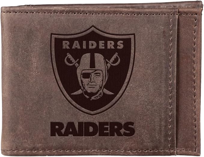 Team Sports America NFL LAS VEGAS RAIDERS Front Pocket Slim Wallet for Men | Minimalist Leather RFID Blocking Bifold Card Holder with Money Clip | Officially Licensed Stamped Logo