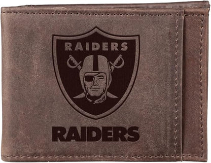 Team Sports America NFL LAS VEGAS RAIDERS Front Pocket Slim Wallet for Men | Minimalist Leather RFID Blocking Bifold Card Holder with Money Clip | Officially Licensed Stamped Logo
