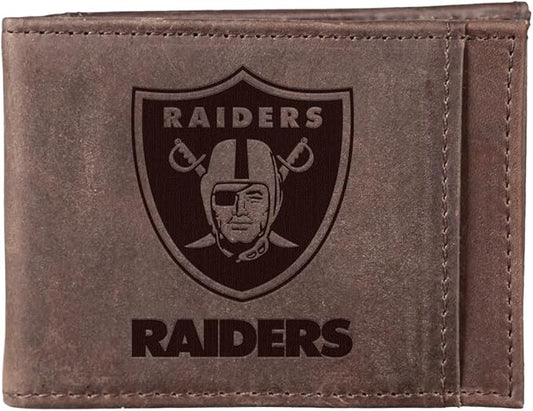 Team Sports America NFL LAS VEGAS RAIDERS Front Pocket Slim Wallet for Men | Minimalist Leather RFID Blocking Bifold Card Holder with Money Clip | Officially Licensed Stamped Logo
