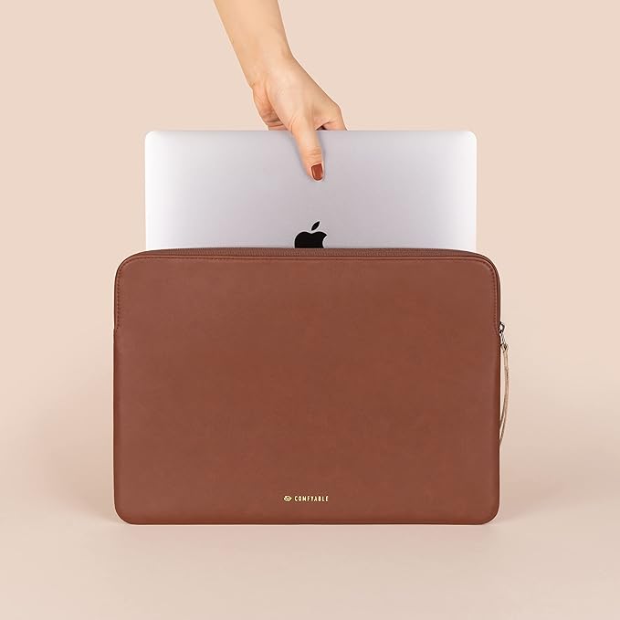 Comfyable Slim Laptop Sleeve Compatible with 13 Inch MacBook Air 13 in M5 M4 M3 M2, 13" MacBook Pro/Neo, PU Leather Bag Water-Resistant Cover Case, Brown