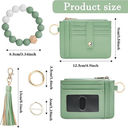 KNGITRYI Wallet Keychain Wristlet for Women,Slim RFID Credit Card Holder Purse Tassel Keychain Bangle Key Ring for Men Women