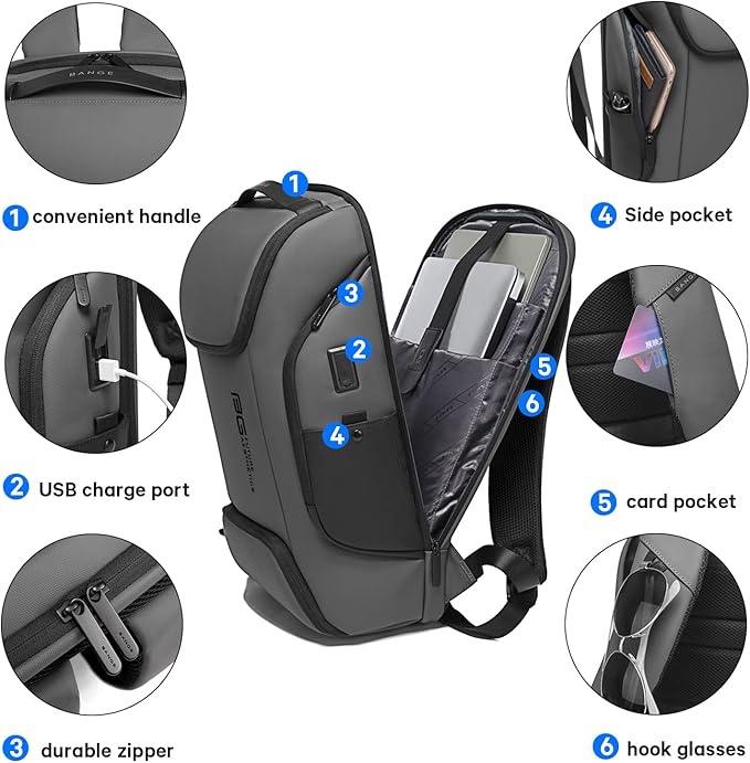 BANGE Business Laptop Smart backpack Can Hold 15.6 Inch Laptop Commute Backpack Carry on bag for men and women (Grey)