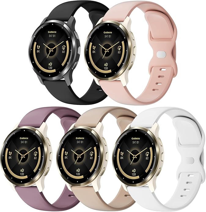 5 Pack 18mm Silicone Watch Band Compatible with Garmin Vivoactive 4S/Vivomove 3S/Venu 3S 41mm/Venu 4 41mm/Venu 2S/Forerunner 255S/265S, Quick Release Soft Sport Straps for Women Men