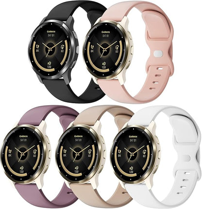 5 Pack 18mm Silicone Watch Band Compatible with Garmin Vivoactive 4S/Vivomove 3S/Venu 3S 41mm/Venu 4 41mm/Venu 2S/Forerunner 255S/265S, Quick Release Soft Sport Straps for Women Men