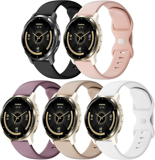 5 Pack 18mm Silicone Watch Band Compatible with Garmin Vivoactive 4S/Vivomove 3S/Venu 3S 41mm/Venu 4 41mm/Venu 2S/Forerunner 255S/265S, Quick Release Soft Sport Straps for Women Men
