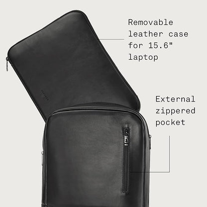 Nordweg Nomad Leather Laptop Backpack NW089A – Lightweight Daypack for Work & Travel – Fits Laptops up to 15.6” (Black)