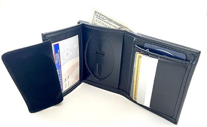 Perfect Fit Shield Wallets Shield with Eagle Police and Security Fits for Blackington B 296 Style Hidden Badge Wallet Leather (Cutout PF-209) Black