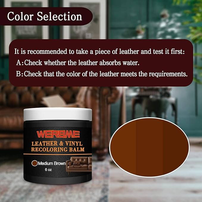 Leather Recoloring Balm & Color Restorer - Multipurpose Dye & Paint for Faded Leather Couches, Car Seats, Shoes | Fix Scratches on Clothing, Furniture & Accessories(Medium Brown)