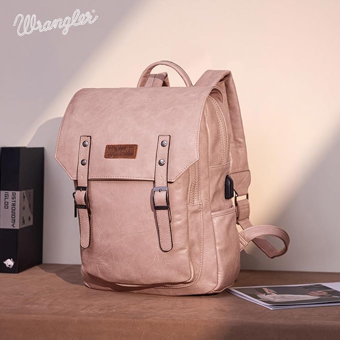 Montana West Wrangler Laptop Backpack with USB Charging Port, Vintage Travel Work College Bookbag for Women Men