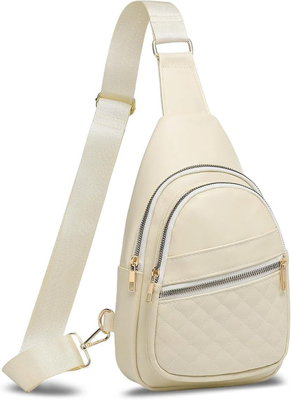 Crossbody Bags for Women Men,Leather Sling Bag Cross Body Backpack for Women, Casual Chest Bag Daypack for Travel Hiking, Beige