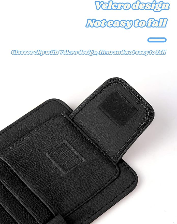 Artificial Leather Car Sun Visor Storage Glasses Organizer Bills Wallet Holder Ticket Credit Card Clips Auto-Interior Visor Accessories(Black)