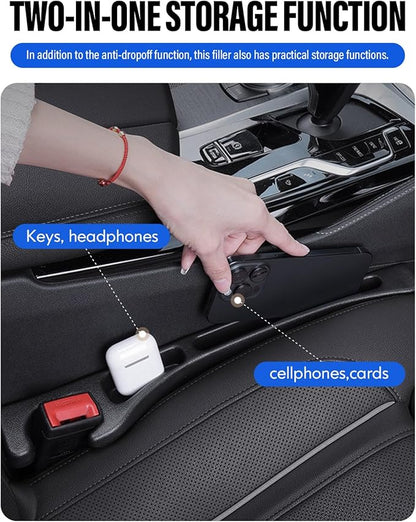 Car Seat Gap Filler, 2 Pack No-Drop Seat Side Gap Seam Filler Organizer with Phone Holder, Universal Fit Fill The Gap Between Seat and Console, Perfect for Car SUV Truck Black
