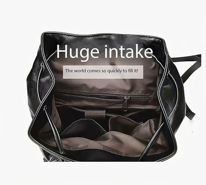 Unisex PU leather laptop bag work business bag hiking backpack leisure day bag university schoolbag (Large,Black 3)
