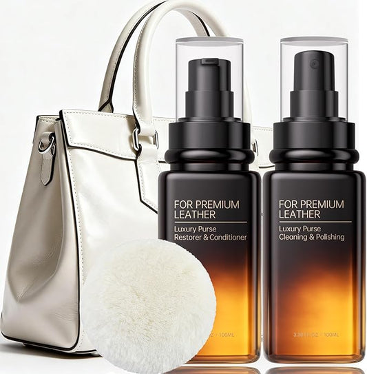 Leather Purse Cleaner & Conditioner Kit – Non-Darkening Leather Care for Handbags, Wallets & Designer Bags – Cleans, Restores & Protects – 4oz Cleaner & 4oz Conditioner with Applicator Pad