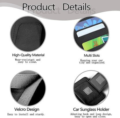 2Pcs Car Sun Visor Organizer, Slim Leather Sunglass Holder for Car, Auto Document Holder for Card, Sunglasses, Insurance, Registration, Pen, Receipt (Black)