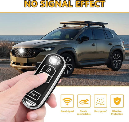 FT FUNTOR for Mazda Key Cover,3 Buttons TPU Key Cover with Silver Edge,Compatible with Mazda 3 6 CX-3 CX-5 CX-7 CX-9 with Keychain (B-Black)
