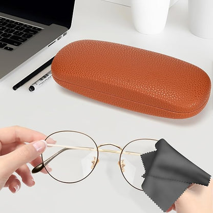 molshine Hard Shell PU Leather Glasses Case,Travel Portable Eyeglass Case for Men Women Girl Travel Study Work