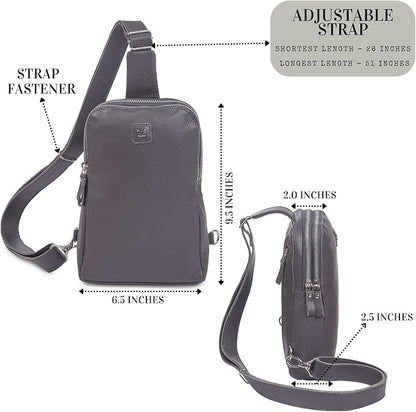 Leather Sling Bag for Women Genuine Crossbody Purse Small Trendy Cross Over Chest with Phone and Credit Card Slots (Dark Grey Nappa)