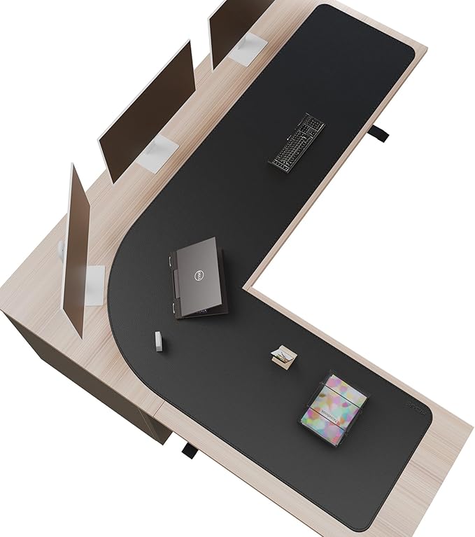 Mydours 61" x 85" x 24" L Shaped Desk Pad (Black), Extra Large Dual-Sided PU Leather Corner Desk Mat Protector for Home Office Computer Gaming
