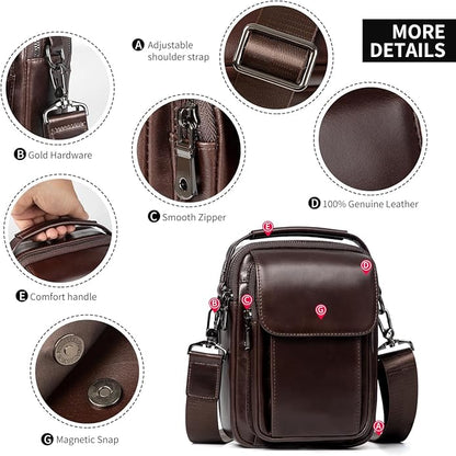 Augus Leather Small Messenger Bag For Men Crossbody Handbag Shoulder Sling Travel Bags for Men Purse Daypack Magnetic Buckle