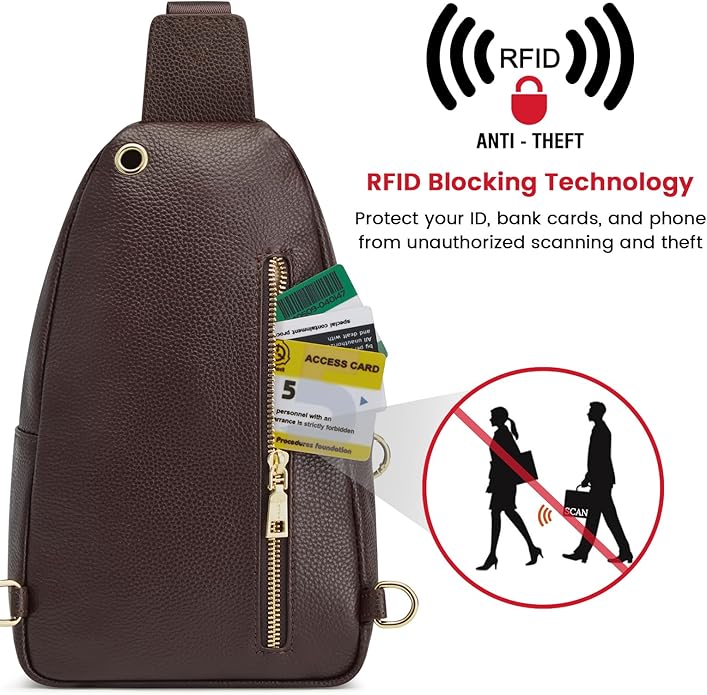 Kattee Sling Bag for Women, Leather Fanny Packs Crossbody Purse, Small Chest Bag for Travel with RFID Blocking