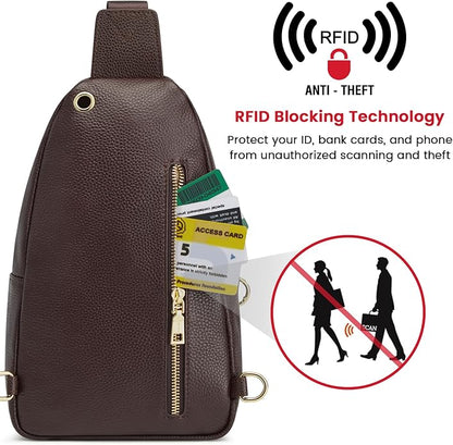 Kattee Sling Bag for Women, Leather Fanny Packs Crossbody Purse, Small Chest Bag for Travel with RFID Blocking